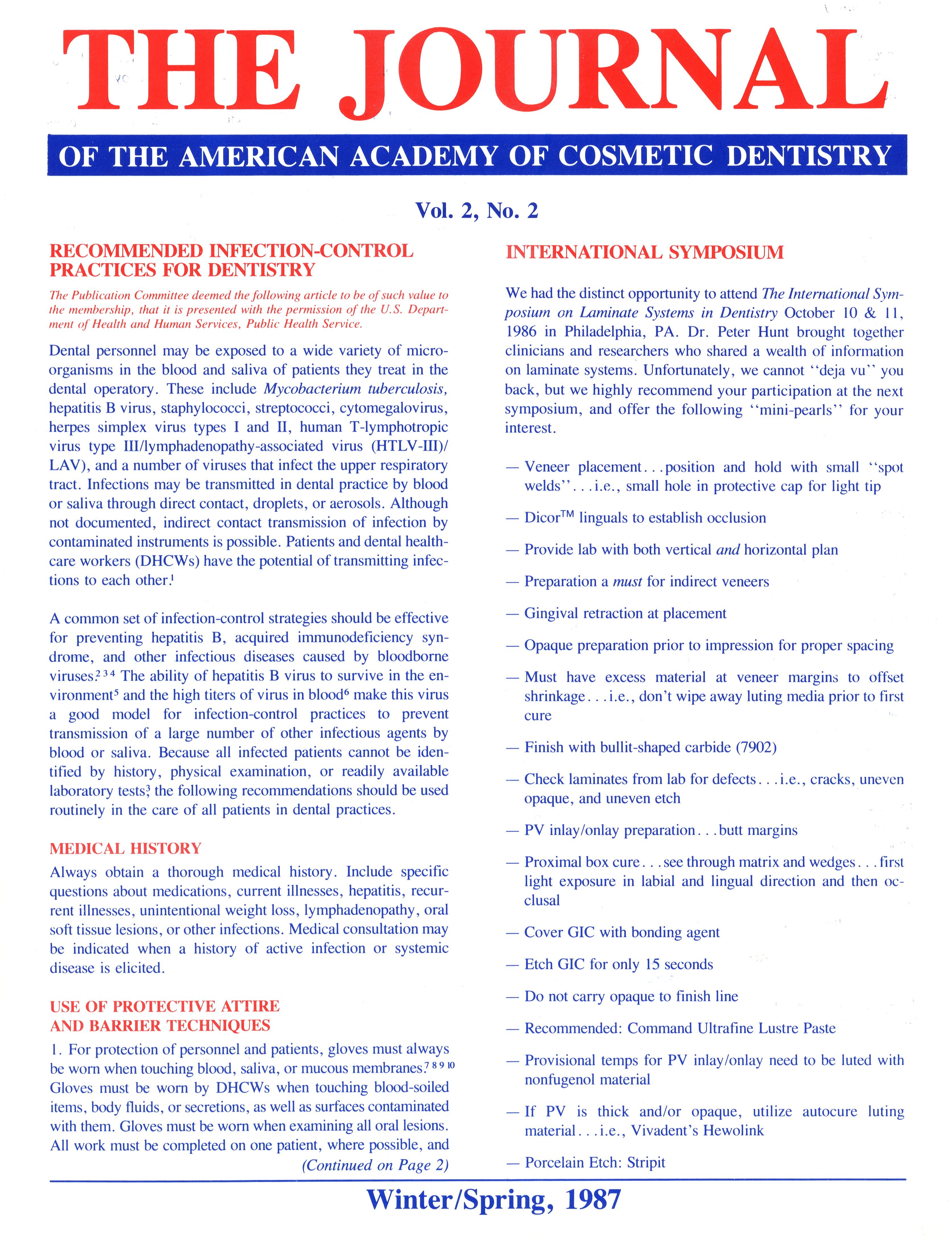 American Academy of Cosmetic Dentistry Journal of Cosmetic Dentistry Volume 2, Issue 2 cover